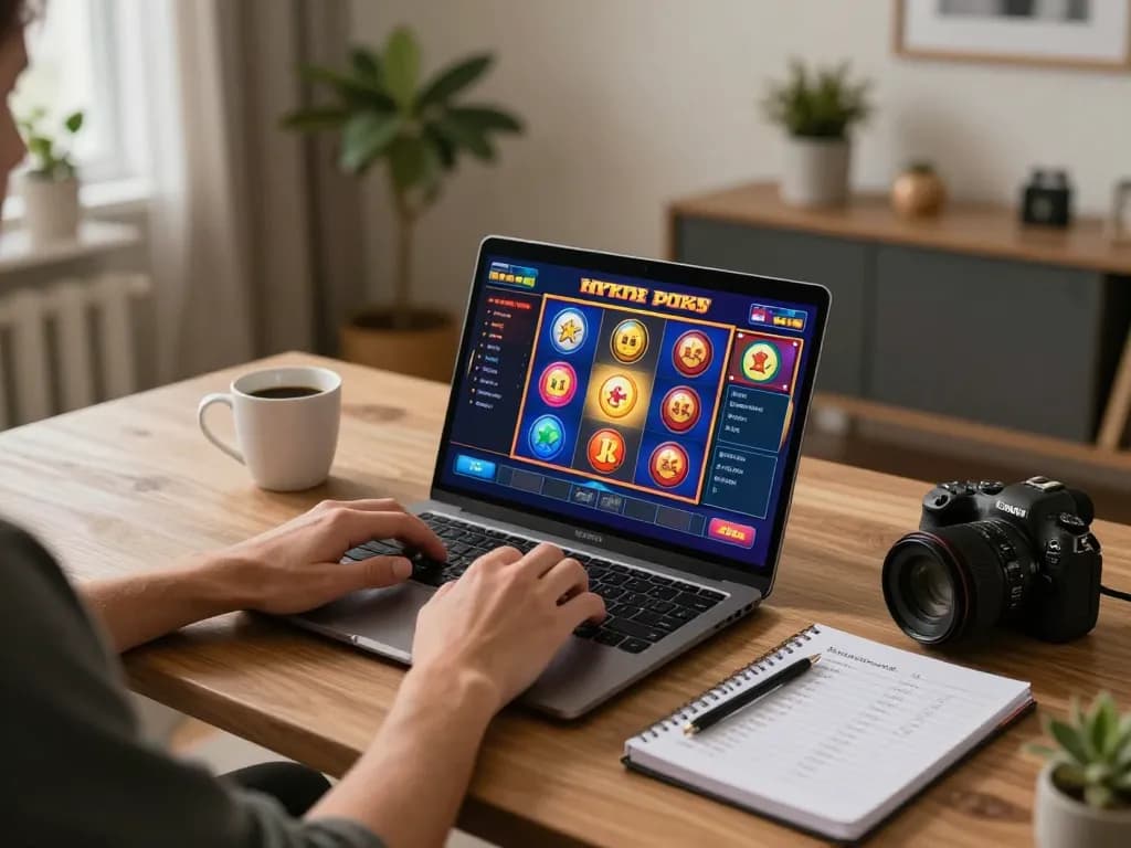 Engaging with payid pokies Australia on a laptop in a cozy home office