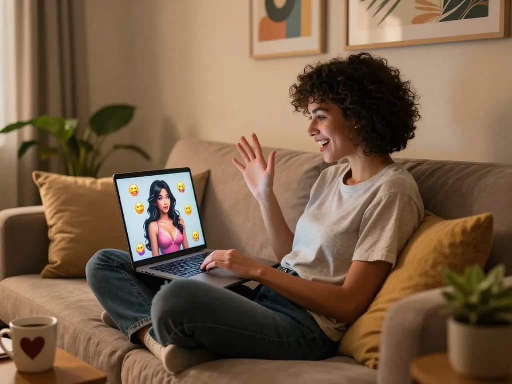 Engaging sexting AI interaction in a cozy home office space with personalized touches.
