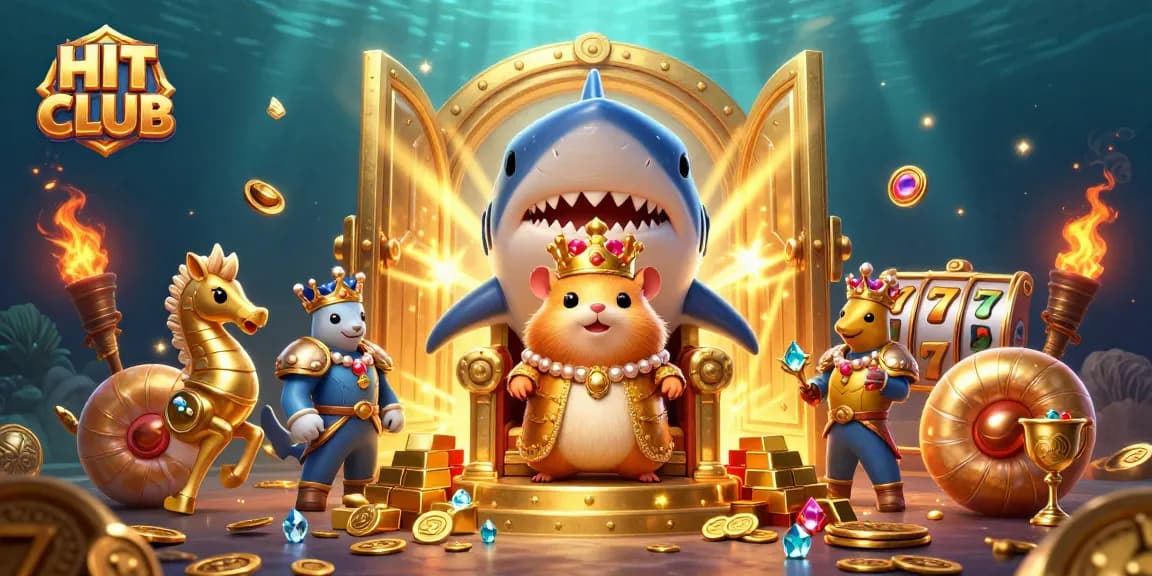 Engage in the thrilling experience at HIT CLUB with vibrant 3D gaming elements and royal characters.