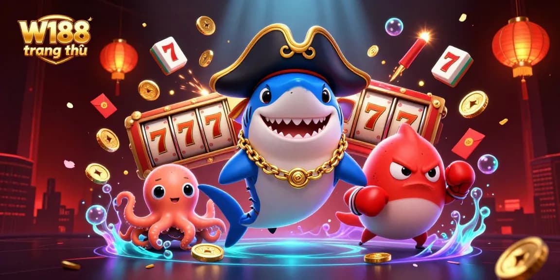Engage with the thrilling W188 trang chủ gaming experience, featuring vibrant characters and casino elements.