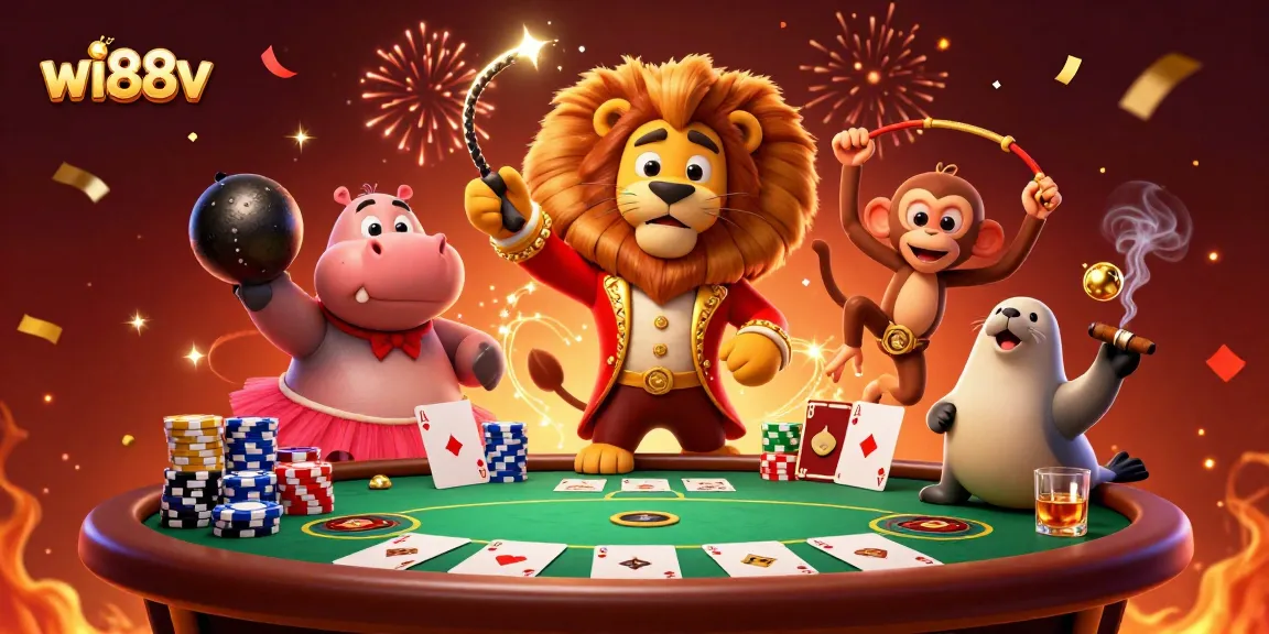 Experience the vibrant action of wi88v at a lively poker scene with animated characters.