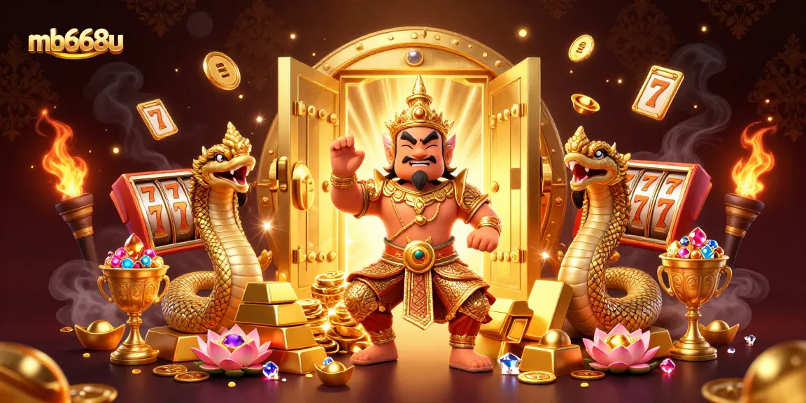 Engaging players at mb668u with a captivating scene featuring a Thai guardian and riches.