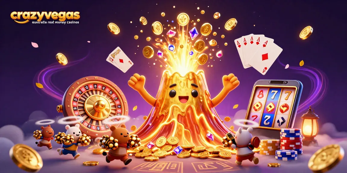 Experience thrilling action at crazyvegas australia real money casinos with treasures erupting from a golden volcano.