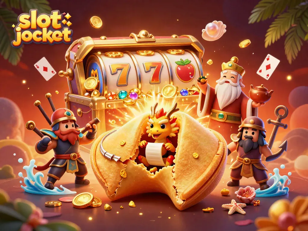 Spin to win with thrilling slot jackpot visuals featuring a dynamic golden fortune cookie scene.
