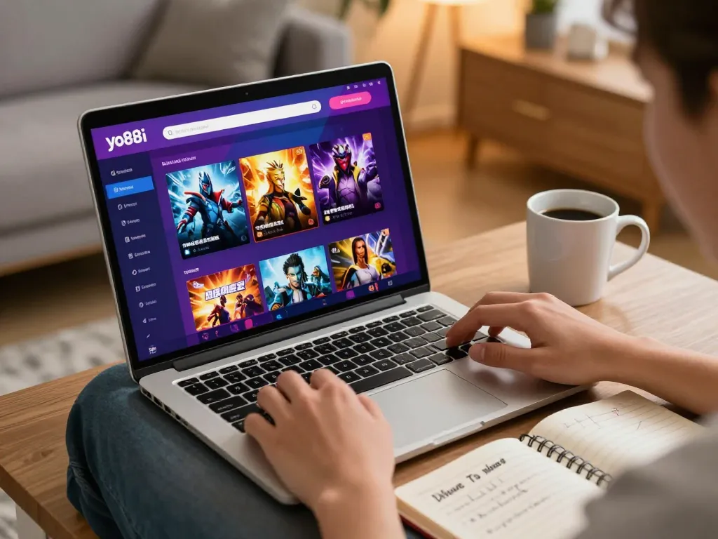 Engaging gameplay on the yo88i platform with vibrant gaming options visible on a laptop screen.