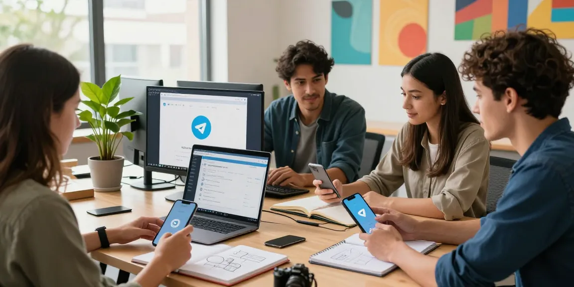 Learn how to Download Telegram with this engaging workspace scene showing collaboration and innovative technology.