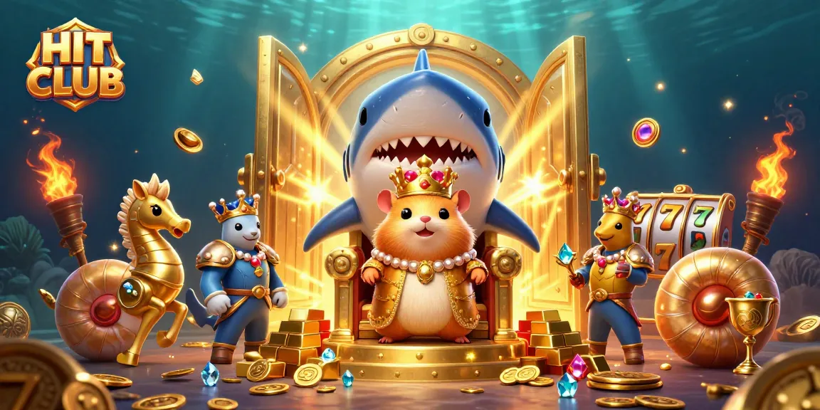 Engage in the thrilling experience at HIT CLUB with vibrant 3D gaming elements and royal characters.