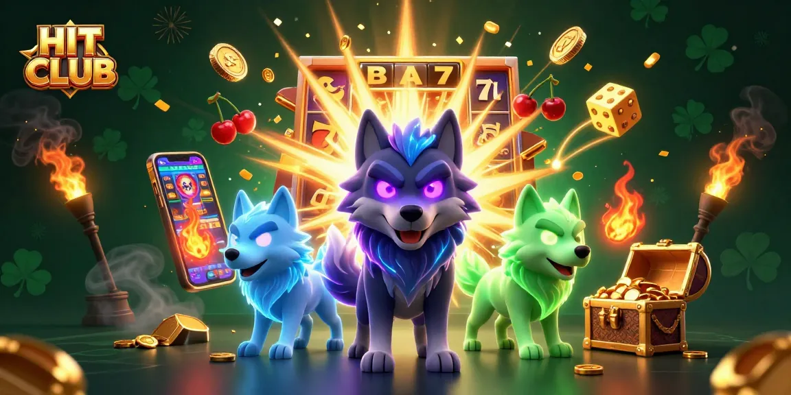 Spinning the HIT CLUB slot machine for exciting jackpot wins with colorful game elements and wolves.