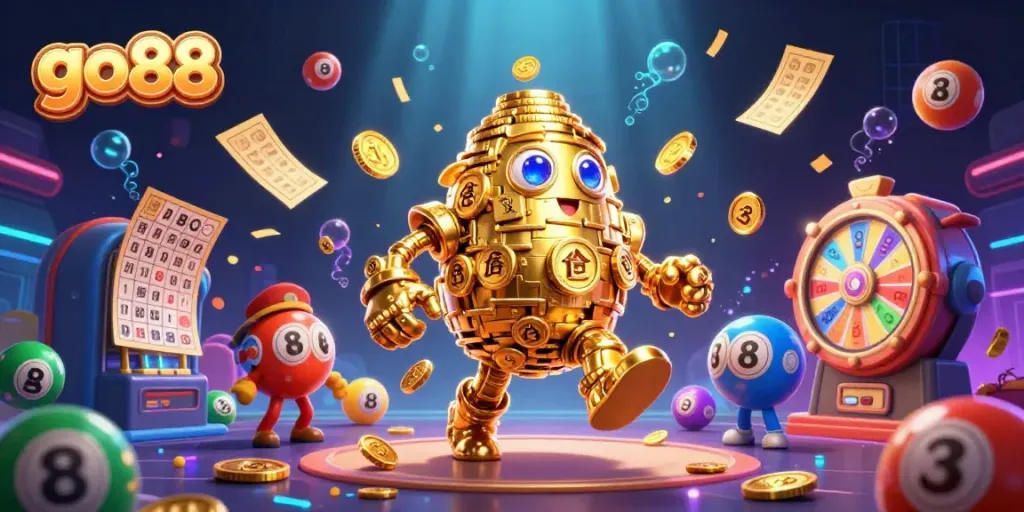 Engage with go 88 excitement in an ultra-detailed casino-themed 3D illustration featuring vibrant elements.