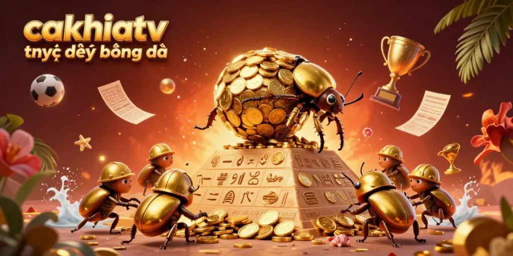 Experience cakhiatv trực tiếp bóng đá with vibrant scene showcasing cartoon beetles and dynamic sports betting elements.