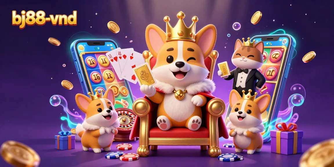 Experience thrilling gameplay with bj88-vnd as corgis reign over a vibrant casino world filled with riches.