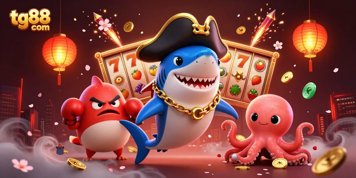 Engage with tg88 com's thrilling slot games featuring pirate shark, pufferfish, and octopus in dynamic 3D art.