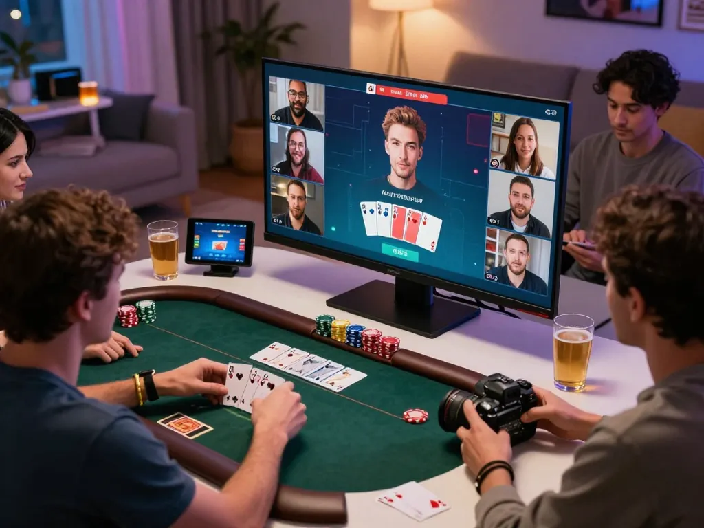 Play poker online with sc88, exciting gameplay on multiple screens, representing strategy and fun.