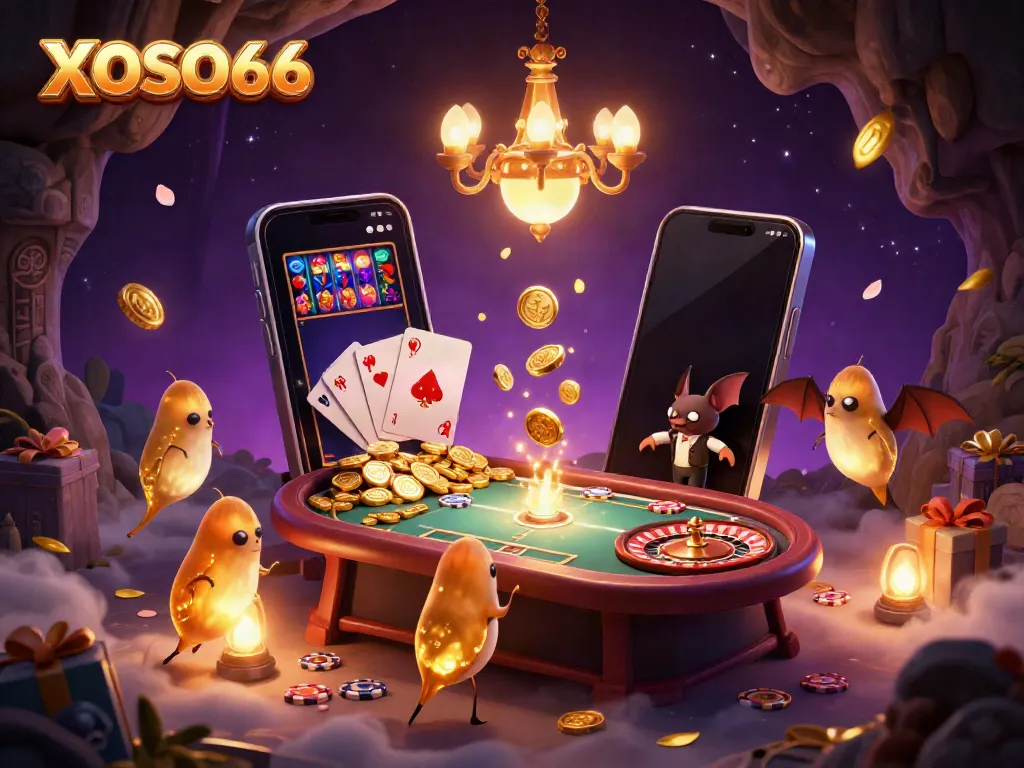 Experience the thrilling universe of XOSO66 with vibrant animated characters lighting a casino adventure.