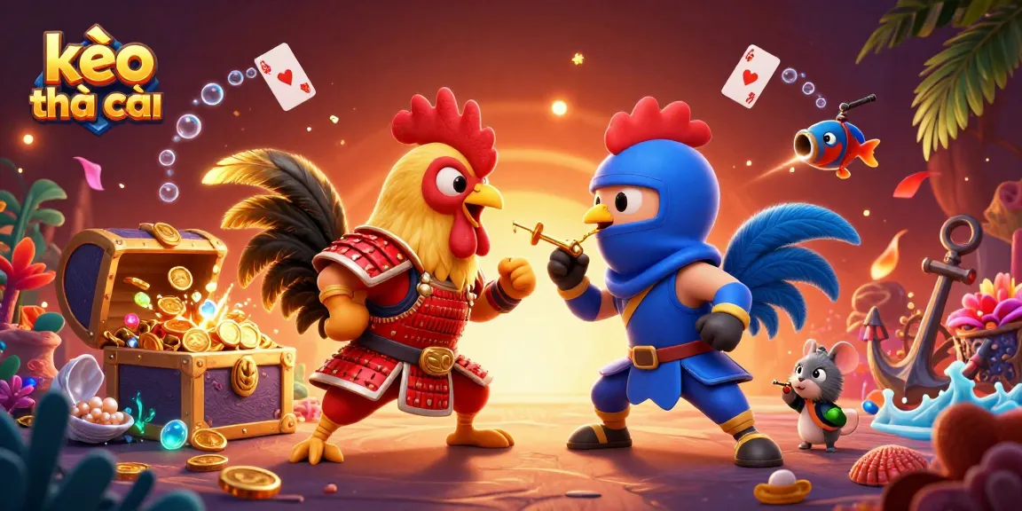 Engage in a spirited contest with kèo nhà cái between samurai and ninja roosters in a dynamic gambling scene.