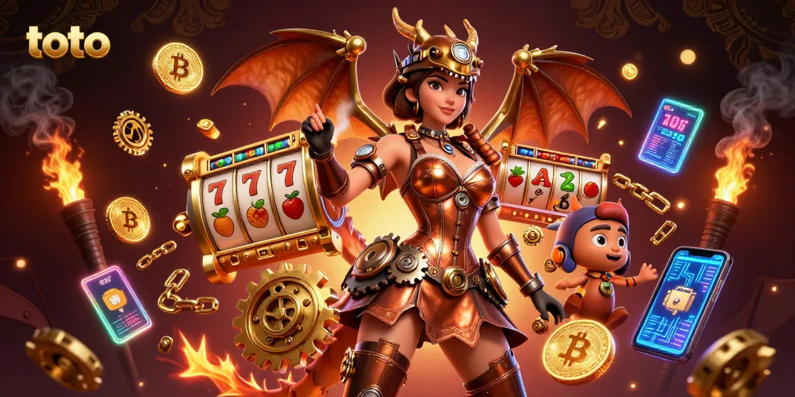 Spin slot reels with stunning characters in a colorful casino scene featuring toto elements and crypto coins.
