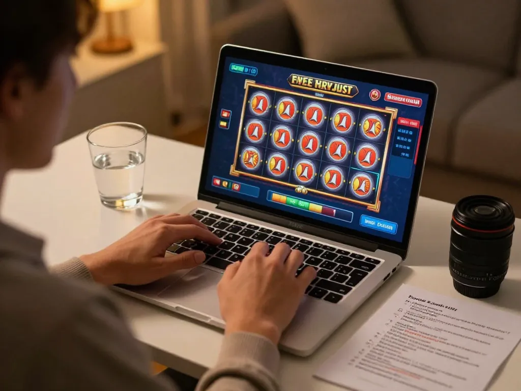 vu88 player enjoying online slots at home with notebook and laptop