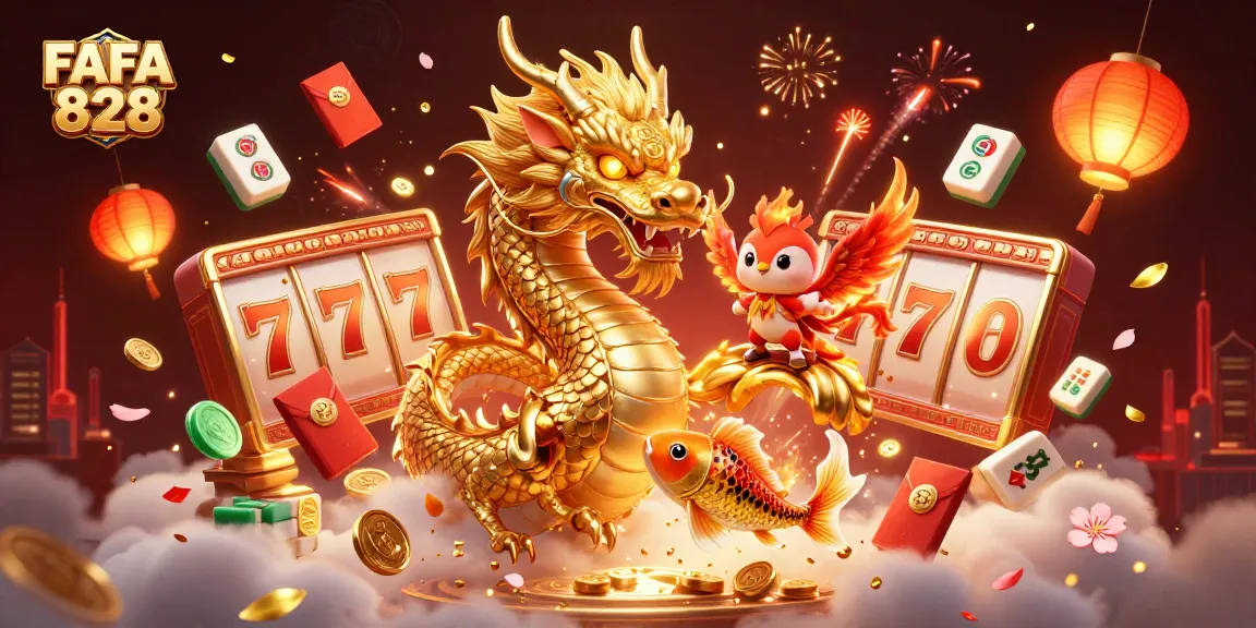 Experience the excitement of FAFA 828 slots with a golden dragon leading the action!