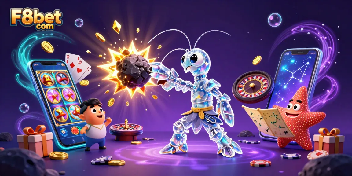 Engage with F8bet com through vibrant slot games and casino adventures in a whimsical sci-fi scene.