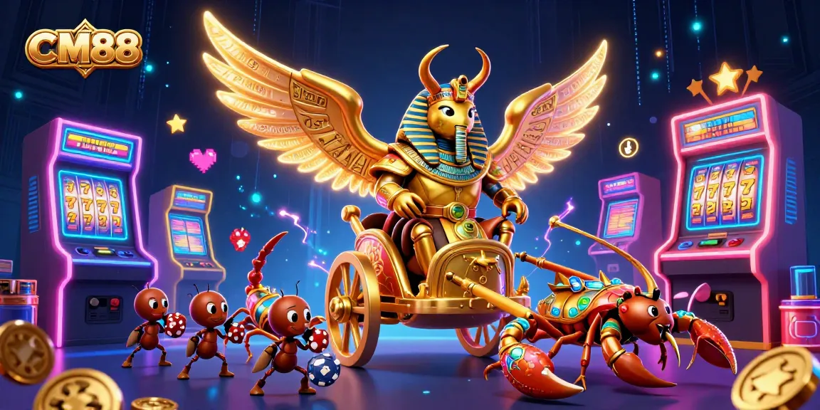 Experience thrilling gaming at CM88 with 3D cartoon characters in a vibrant casino scene filled with dazzling elements.
