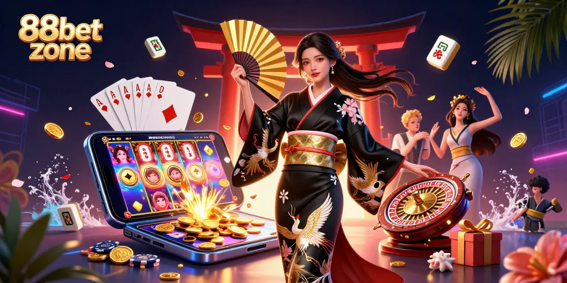 Engage in thrilling gameplay at 88bet zone with vibrant 3D casino illustration showcasing elegant characters and dynamic gaming elements.
