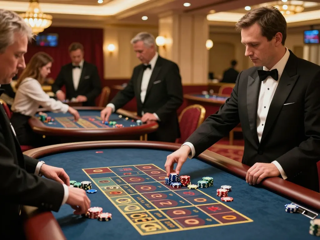 DEBET players enjoying a thrilling roulette game in a luxurious casino environment with vibrant chips.