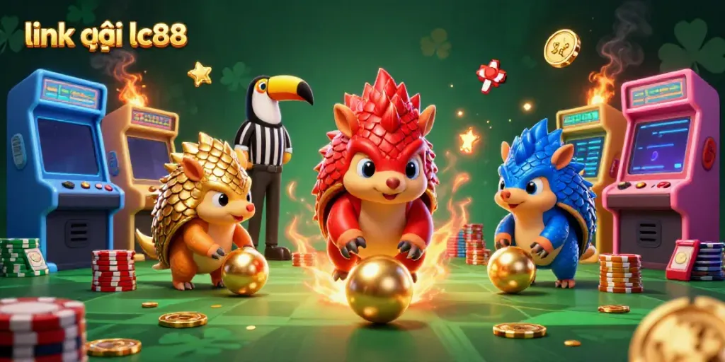 Engage with link vào lc88 while rival pangolins roll through casino-themed poker chips in this vibrant 3D illustration.