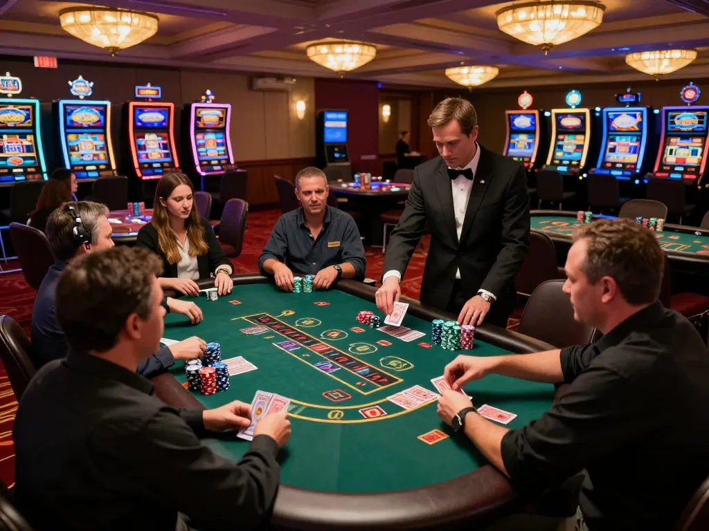 Players strategizing at a blackjack table during a lively casino night at sc8888.