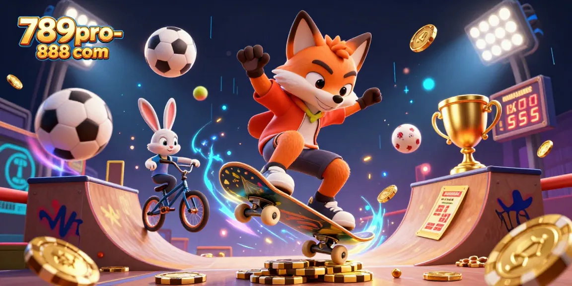 Win big with 789pro-888 com at this vibrant online casino illustration with dynamic sports elements.