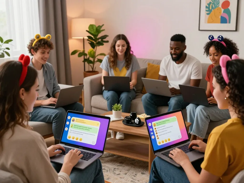 Engaging sex chat scene with adults connecting online in a lively digital environment.