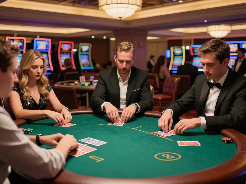 Players strategizing during a live poker game focused on winning online pokies real money.