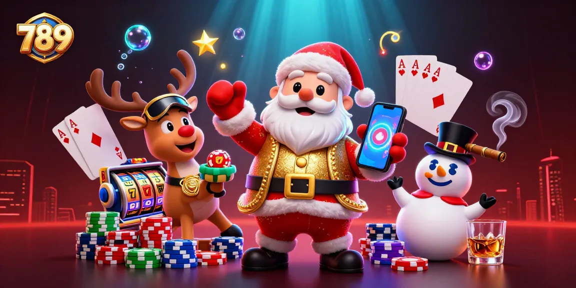 Experience the excitement of 789 with colorful slot reels and festive casino characters in a dynamic illustration.
