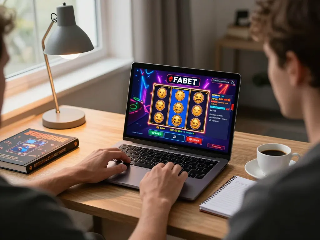 Player engaged in FABET online gaming in cozy home office, showcasing strategic gaming environment