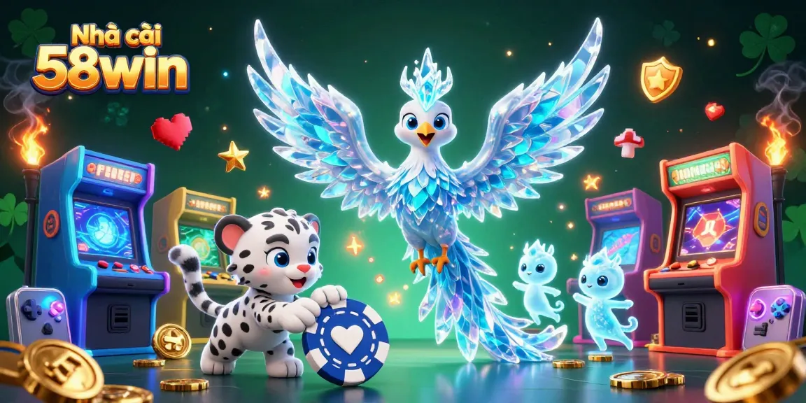 Play exciting games at Nhà cái 58win featuring vibrant characters and glowing casino elements.