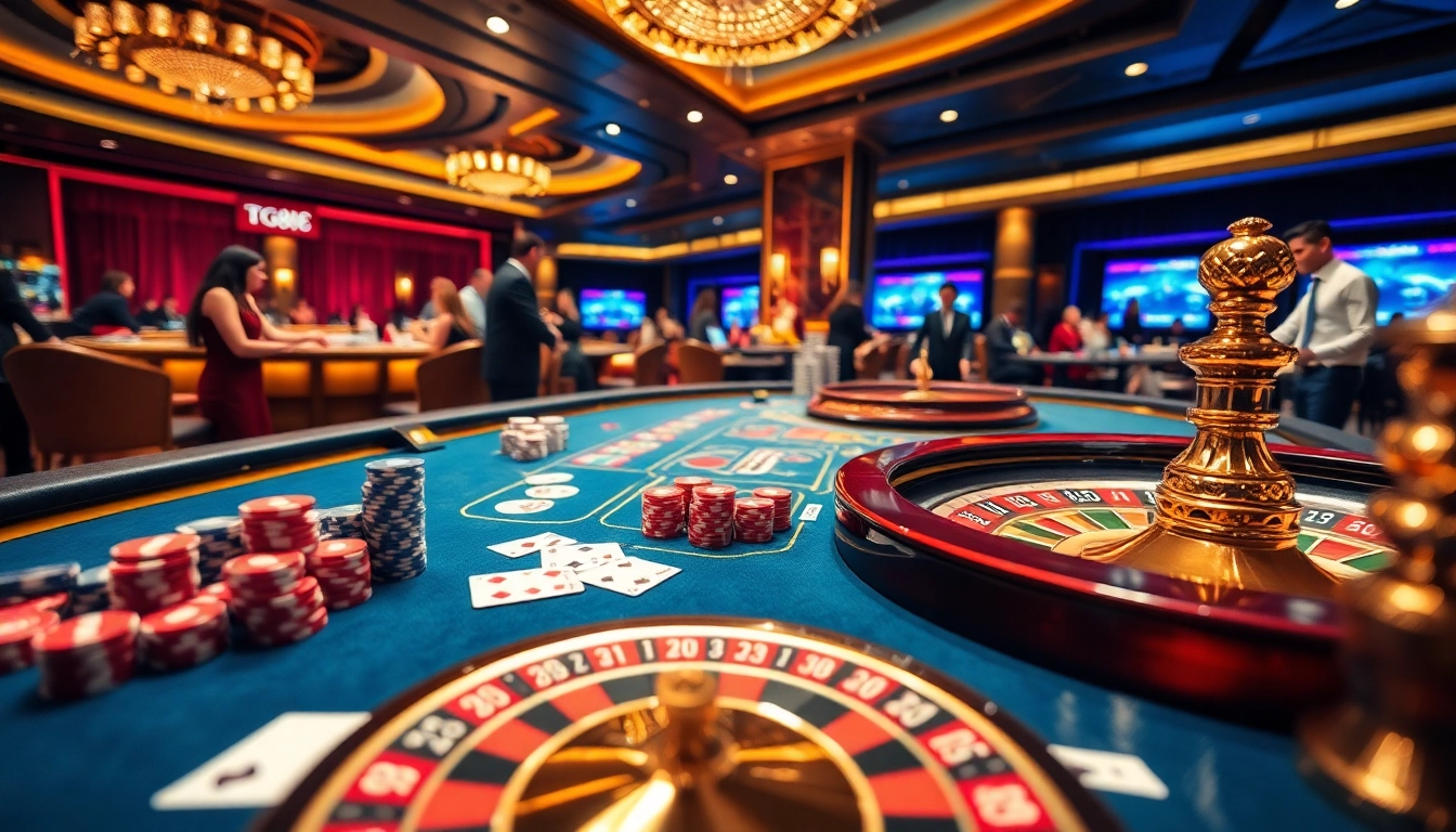 Players enjoying a lively casino experience at https://tg88link.com/ with exciting poker and roulette tables.