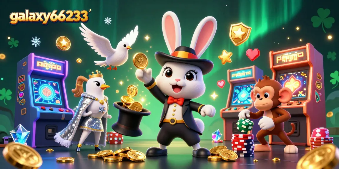 Experience the thrills of galaxy66233 as a magician rabbit conjures golden coins in a vibrant casino scene.