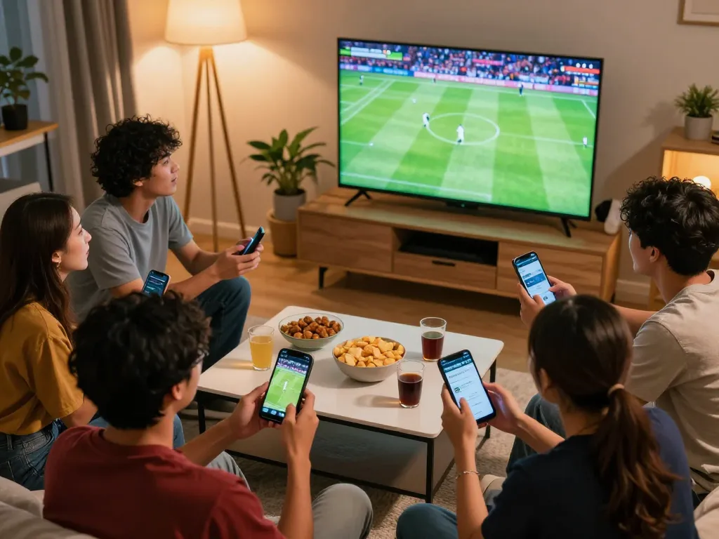 xem truc tiep bong da excitement during a lively football match viewing party with friends