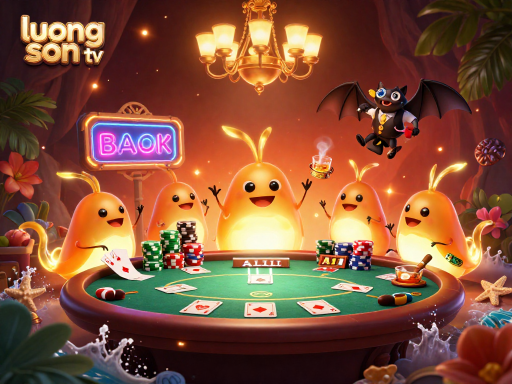 Experience exciting gameplay at luong son tv with vibrant poker scenes and glowworms illuminating the casino.