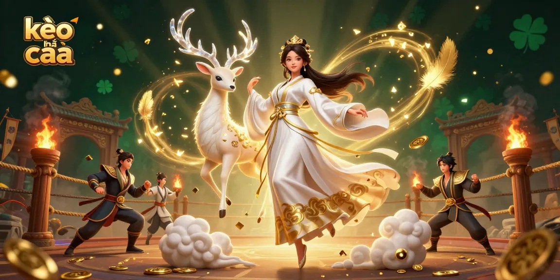 Bet on kèo nhà cái with engaging 3D illustration of Asian woman and cosmic deer amidst casino elements.