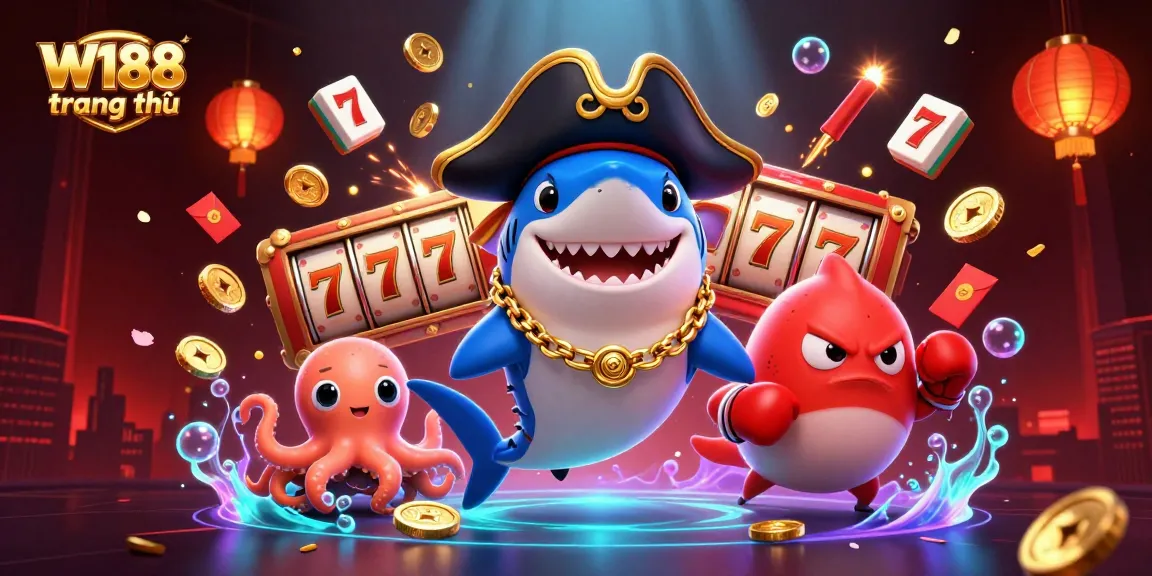 Engage with the thrilling W188 trang chủ gaming experience, featuring vibrant characters and casino elements.