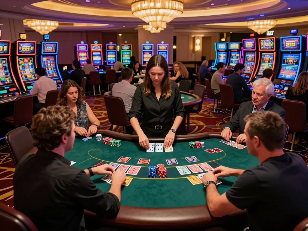 Players engaging in an exciting blackjack game at SIN88 casino with vibrant lighting and dynamic atmosphere.