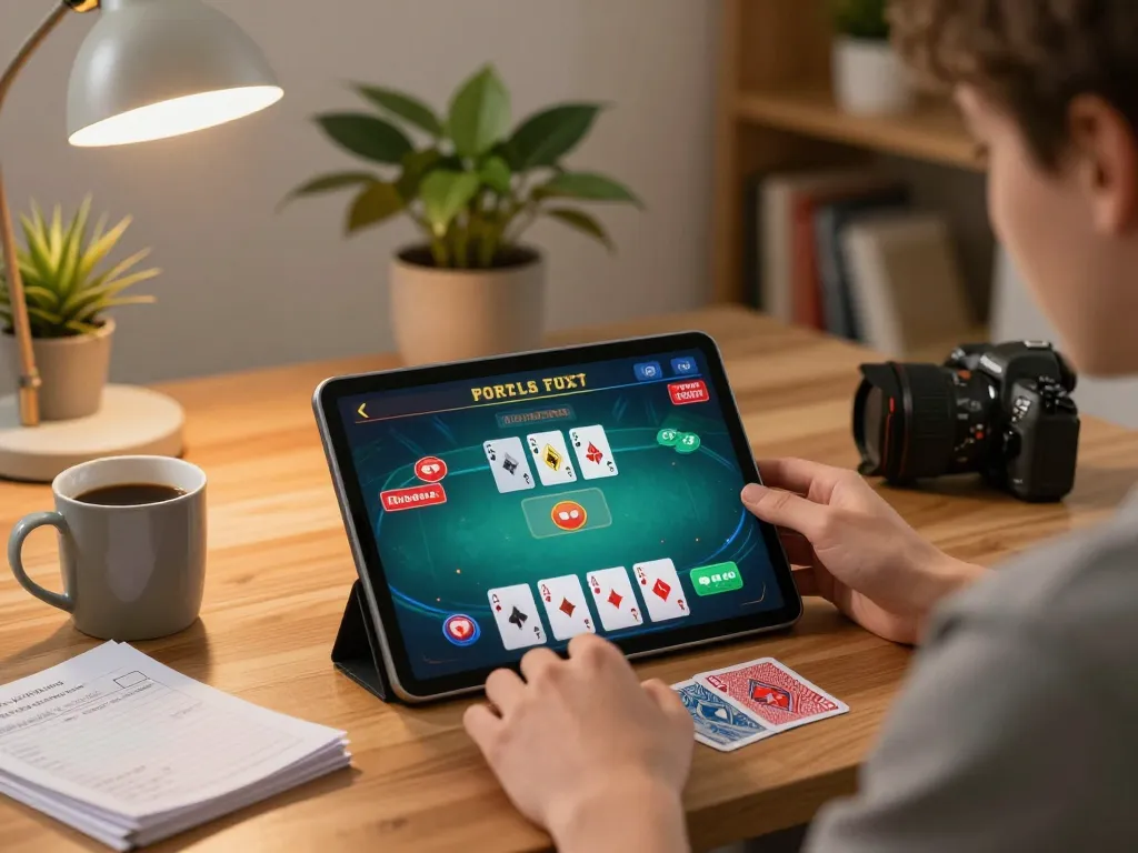 Engaging in SC88 online poker gameplay on a tablet, showcasing cards and betting options