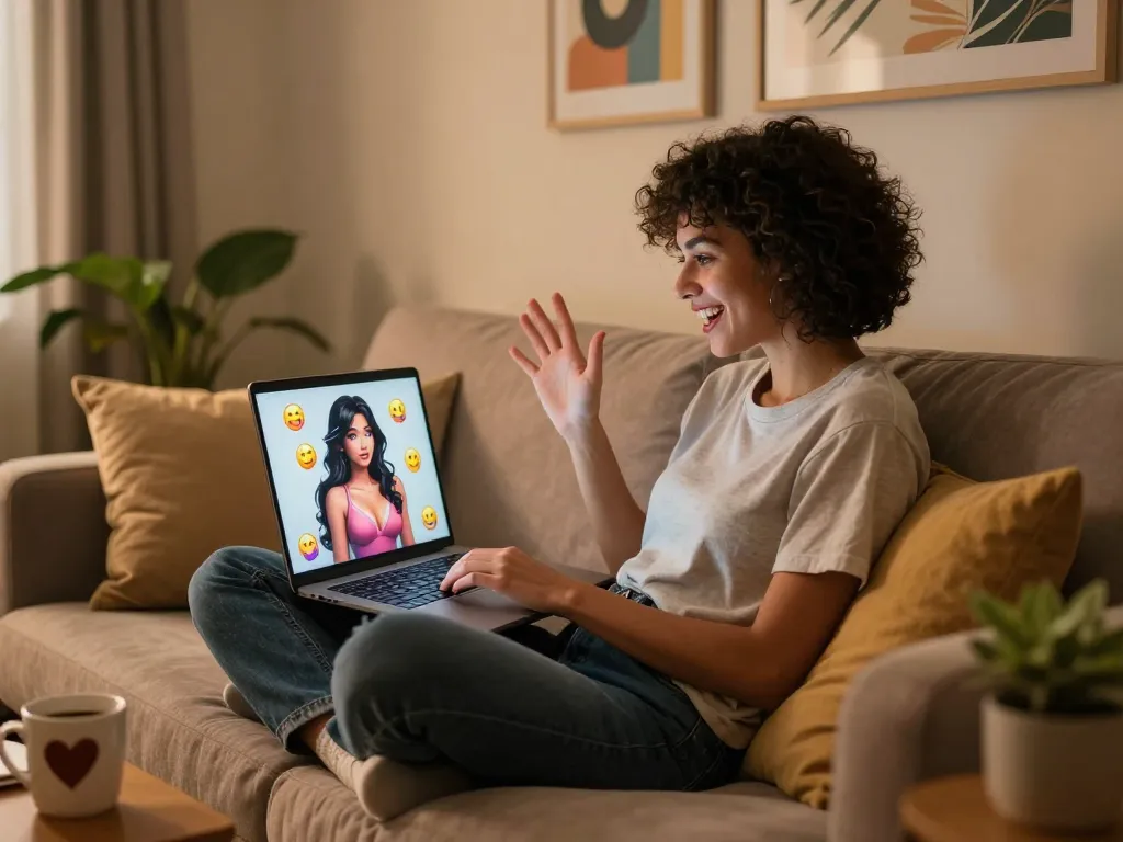 Engaging sexting AI interaction in a cozy home office space with personalized touches.