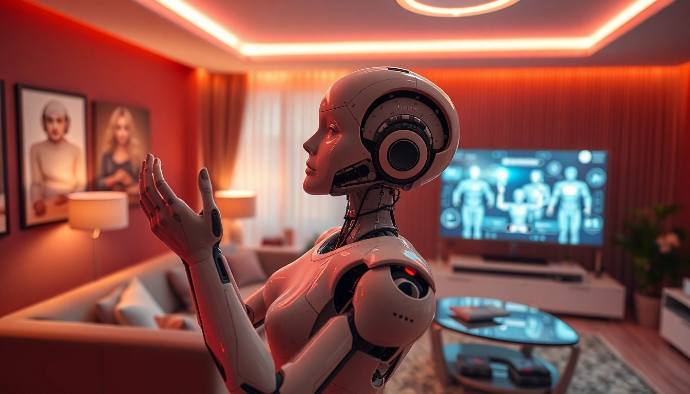 Lifelike humanoid sex bot in a romantic ambient setting, showcasing advanced AI technology.