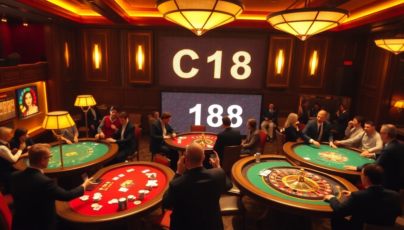 C168 strategy insights in an upscale casino environment featuring poker and roulette tables.