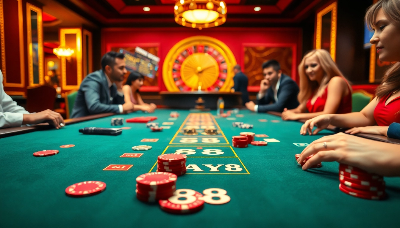 Experience the thrill of HAY 88 at an exciting casino table, showcasing vibrant chips and cards.