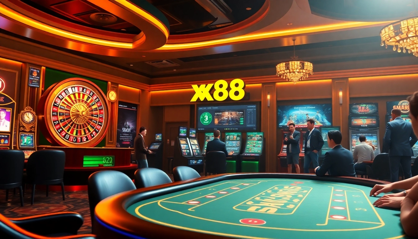 Experience the thrill of betting at https://xx88.lol/ with enticing casino visuals featuring roulette and poker.